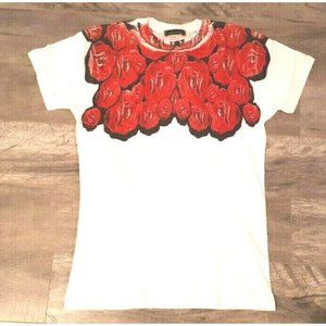 MINIMAL Men's Red White Cotton Floral Tee Made in Italy ( S )